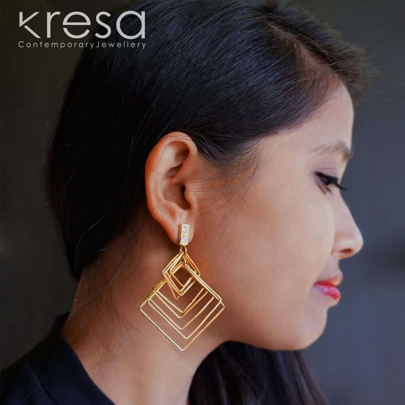 Square Cluster Earrings - Gold