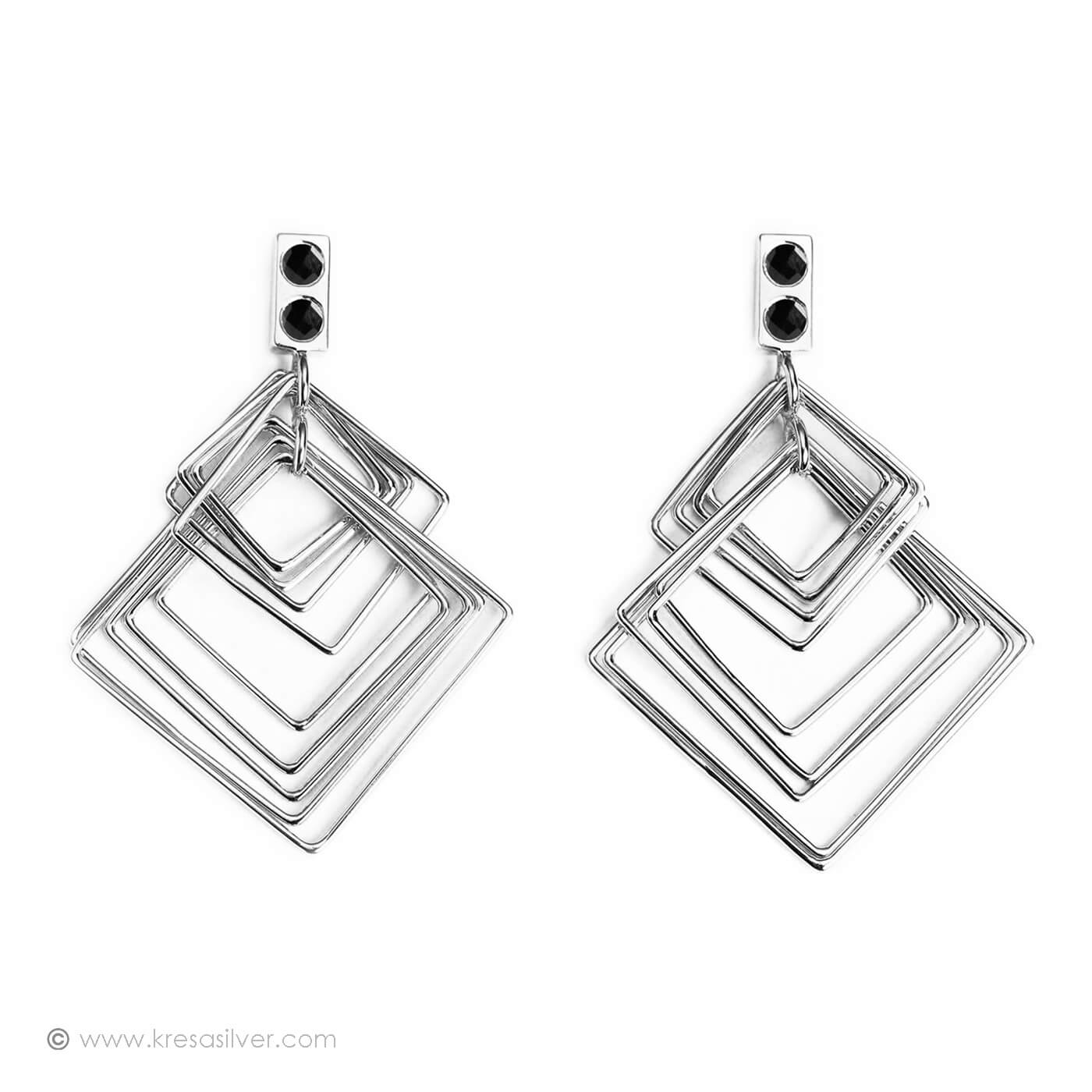 Square Cluster Earrings - Silver