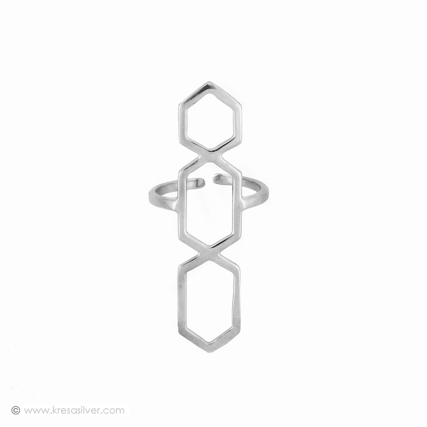 Geo Jaali Hexa Ring - Silver