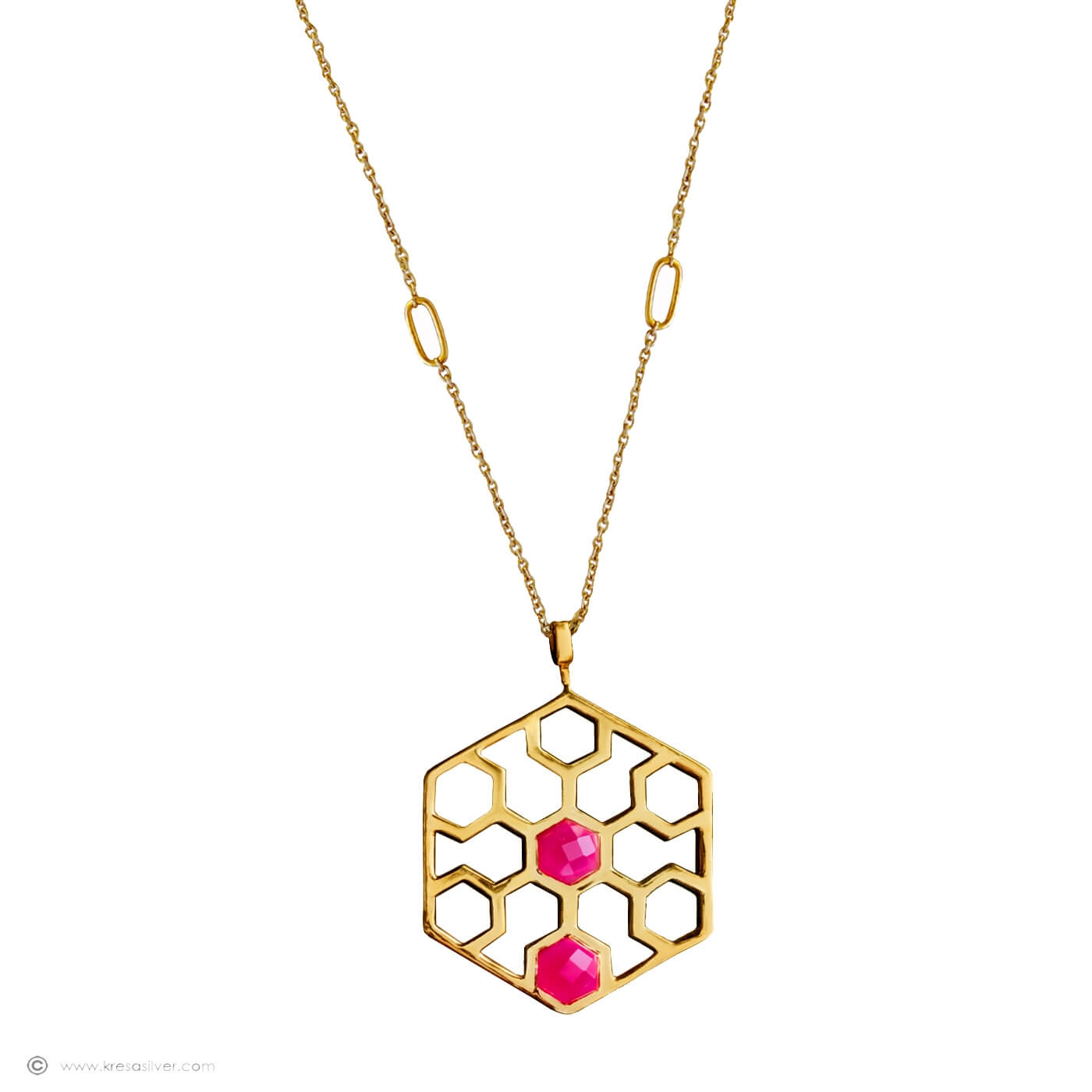 Geo Jaali Hexa Necklace - Fuschia