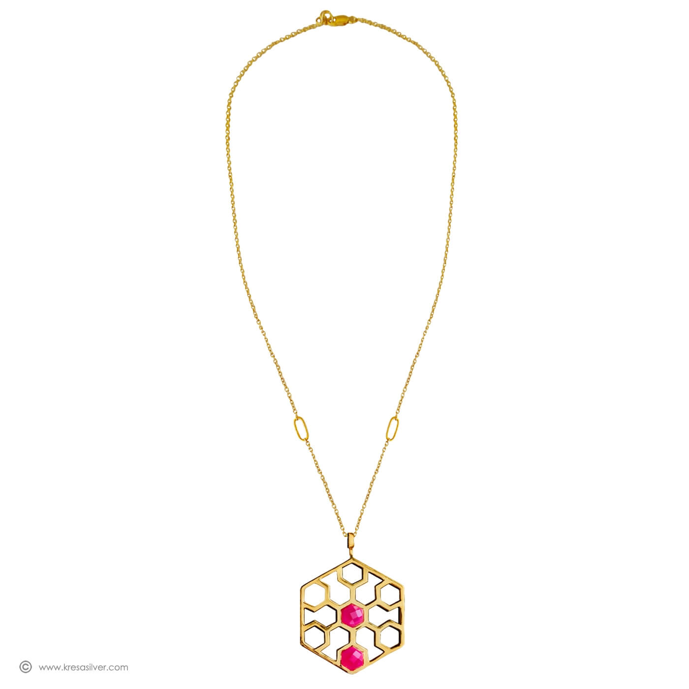 Geo Jaali Hexa Necklace - Fuschia
