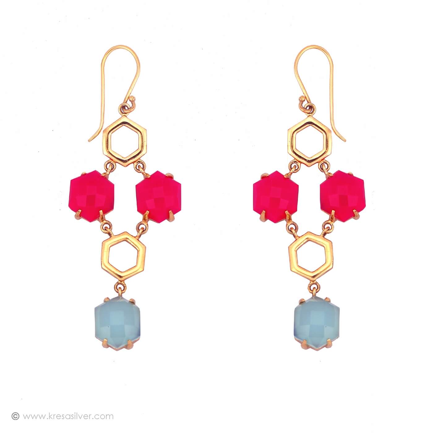 Geo Chandeliar Earrings - Pink Sky