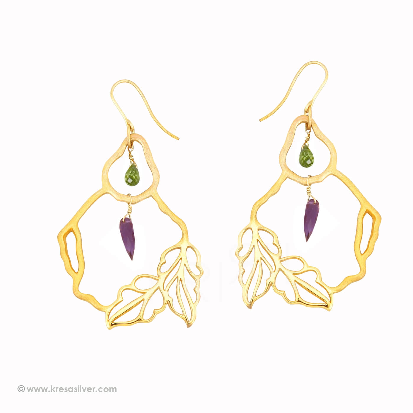 Gold Twig & Leaf Drop Earrings