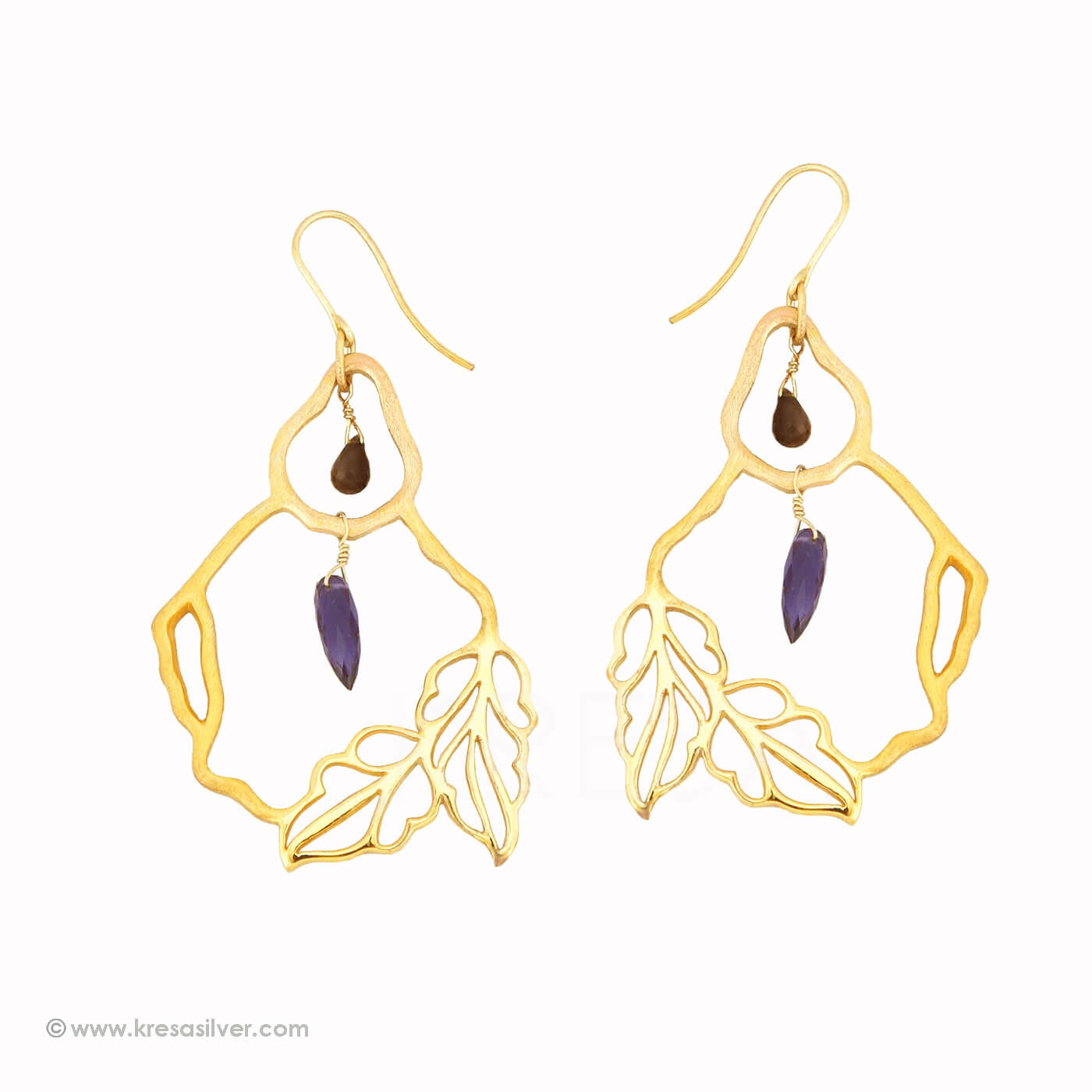 Iolite Twig & Leaf Drop Earrings 